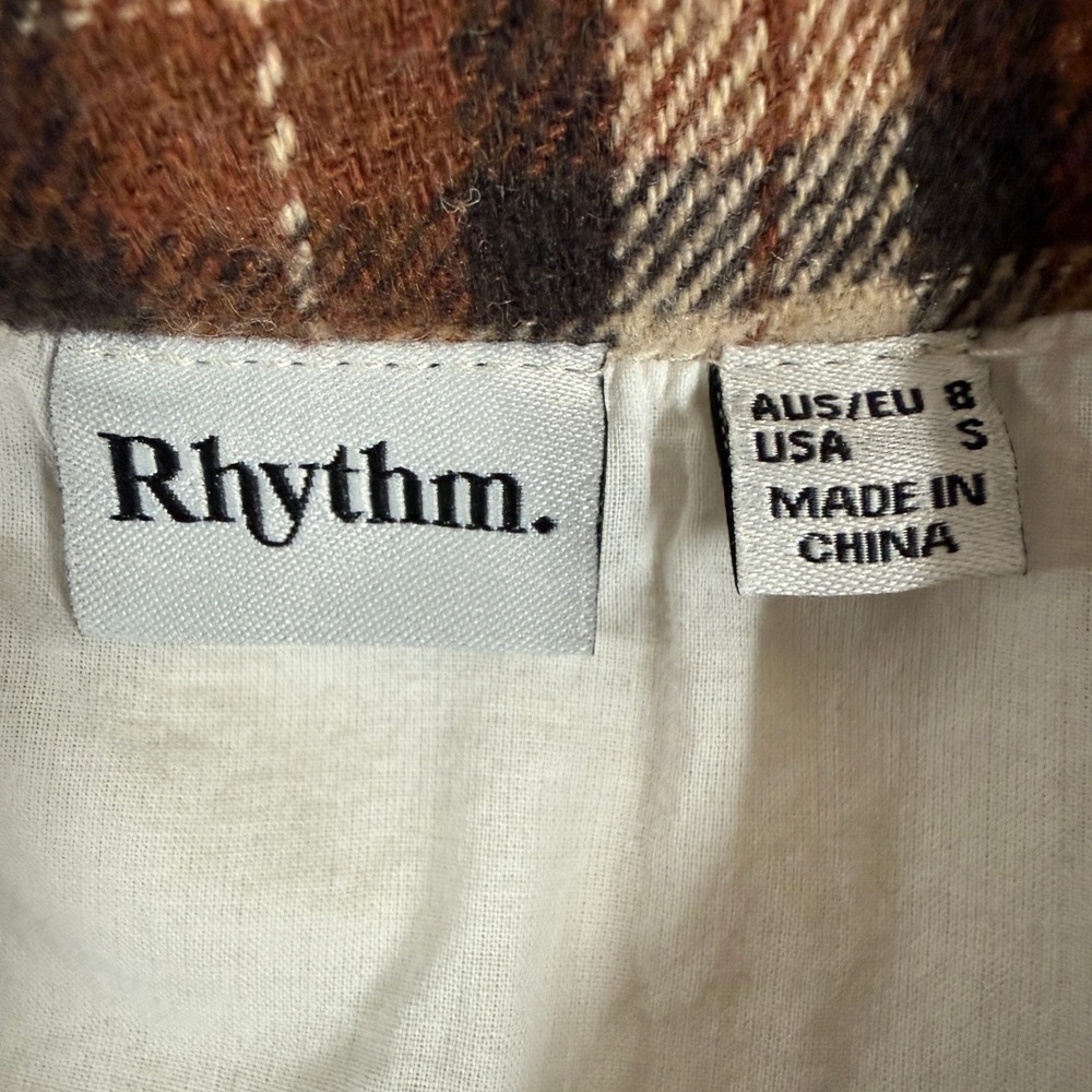 Rhythm Cropped Utility Jacket Womens Small Cream Herringbone Plaid Collar Cotton - Picture 3 of 9